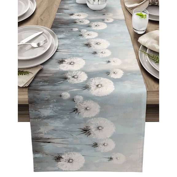 Table Runner Dandelion Oil Painting Table Decoration for Kitchen Dinning Ombre Blue Vintage Table Decoration for Indoor Outdoor Party Wedding Decor 13x72inch