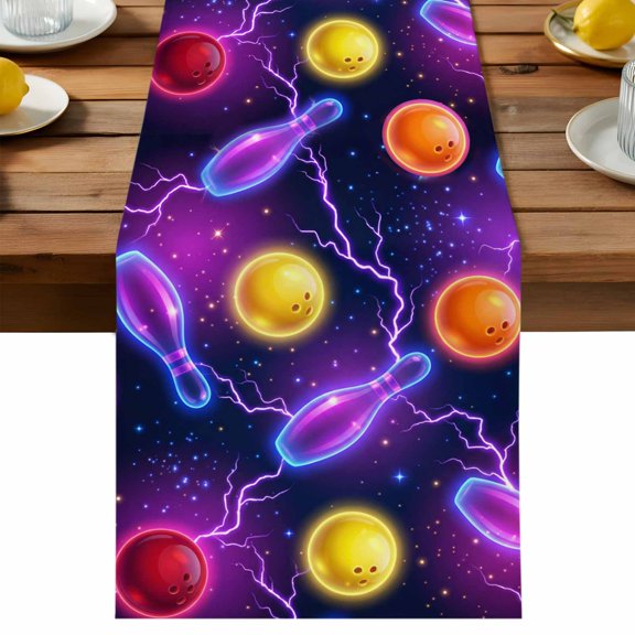 Table Runner Dazzling Bowling Sports Decorative Table Runner for Kitchen Modern Ball Sport Purple Dinning Runner for Party Wedding Holiday Indoor Outdoor 13x36inch