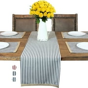 Table Runner, Deluxe Table Runner for Dining Tables, Modern Jute Trim Design, Washable Custom Made Cotton Yarn Striped Table Runner