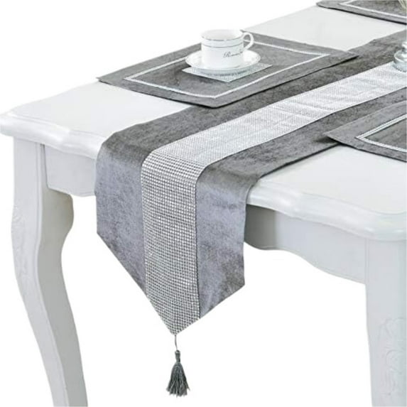 Table Runner Diamante Strip Classic Table Runner with Tassels for Dining Kitchen Dresser Decor