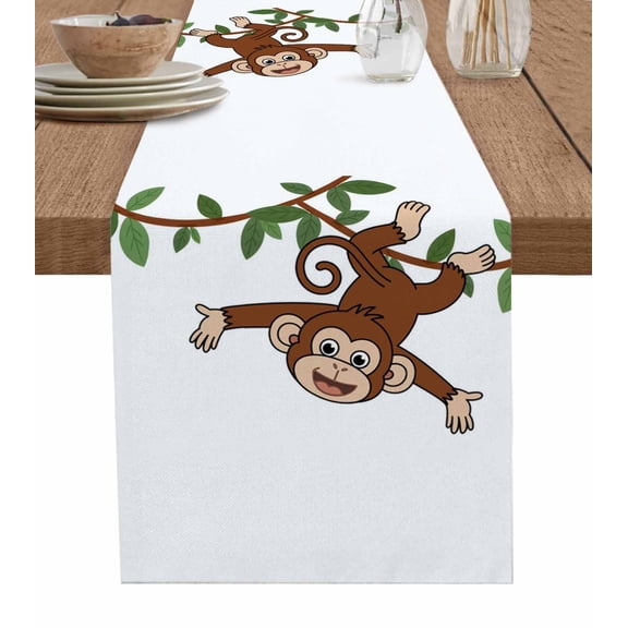 Table Runner Dresser Scarf 13 x 108 Inch Monkey Animal Vine Monkeys Cartoon Decoration Table Runners Non-Slip Heat Kitchen Dining Table Decor for Indoor Outdoor Home Party Decoration