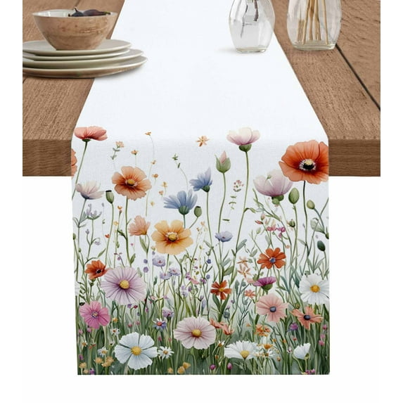 Table Runner Dresser Scarf 13 x 108 Inch Spring Flower Pink Red Floral Leaves Natural Table Runners Non-Slip Heat Kitchen Dining Table Decor for Indoor Outdoor Home Party Decoration