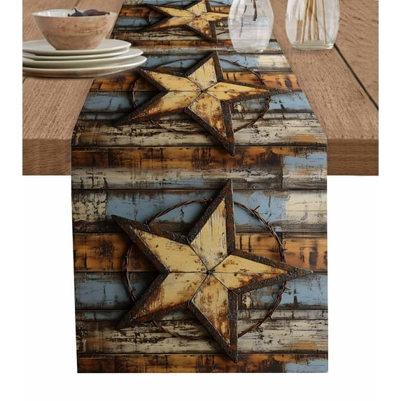 Table Runner Dresser Scarf 13 x 108 Inch Stars Art Rustic Independence Day Patriotic Table Runners Non-Slip Heat Kitchen Dining Table Decor for Indoor Outdoor Home Party Decoration