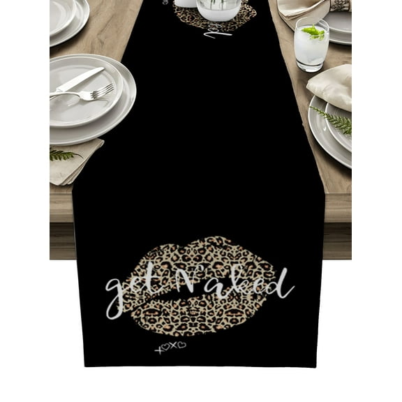 Table Runner Dresser Scarf 13 x 108 Inch Vintage Sexy Leopard Lips Table Runners Non-Slip Heat Kitchen Dining Table Decor for Indoor Outdoor Home Party Decoration