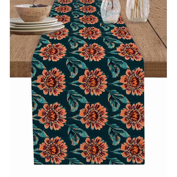 Table Runner Dresser Scarf 13 x 36 Inch Abstract Floral Nature Flower Leaf Modern Art Table Runners Non-Slip Heat Resistant Kitchen Dining Table Decor for Indoor Outdoor Home Party Decoration