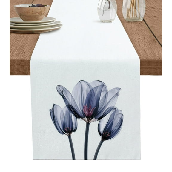 Table Runner Dresser Scarf 13 x 36 Inch Abstract Ombre Blue Tulip Ray White Table Runners Non-Slip Heat Kitchen Dining Table Decor for Kitchen Farmhouse Indoor Outdoor Home Party