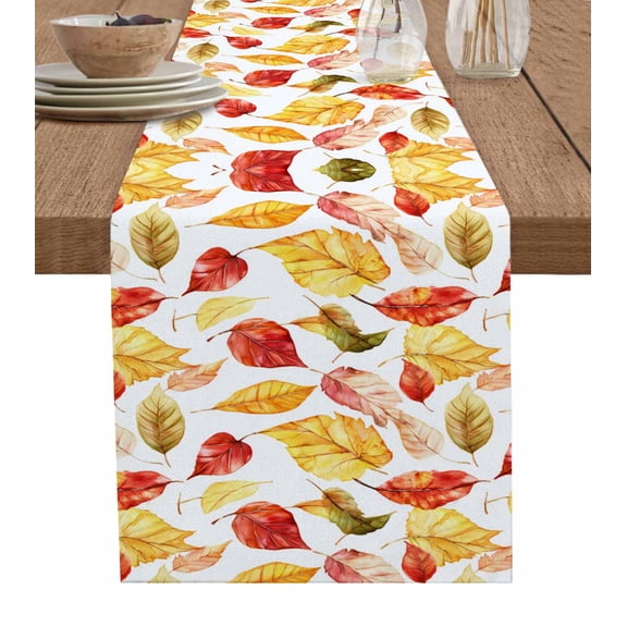 Table Runner Dresser Scarf 13 x 36 Inch Autumn Leaves Orange Red Fall Maple Leaf Watercolor Spring Table Runners Non-Slip Heat Kitchen Dining Table Decor for Indoor Outdoor Home Party Decoration