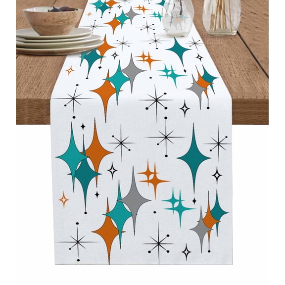 Table Runner Dresser Scarf 13 x 36 Inch Bohemia Mid Century Geometric Diamond Pattern Table Runners Non-Slip Heat Kitchen Dining Table Decor for Indoor Outdoor Home Party Decoration