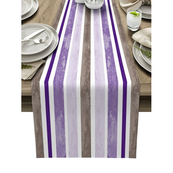 Table Runner Dresser Scarf 13 x 36 Inch Colorful Stripe Gray Lilac and Purple Retro Texture Table Runners Non-Slip Heat Kitchen Dining Table Decor for Kitchen Farmhouse Indoor Outdoor Home Party