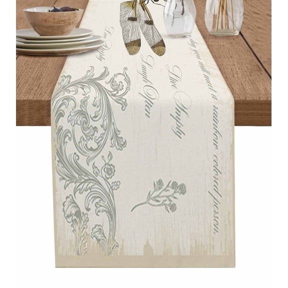 Table Runner Dresser Scarf 13 x 36 Inch Dragonfly Crown Table Runners Non-Slip Heat Kitchen Dining Table Decor for Kitchen Farmhouse Indoor Outdoor Home Party