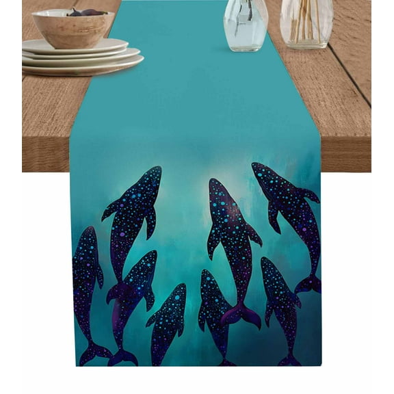 Table Runner Dresser Scarf 13 x 36 Inch Ocean Whale Dot Pop Element Point Underwater Table Runners Non-Slip Heat Kitchen Dining Table Decor for Indoor Outdoor Home Party Decoration