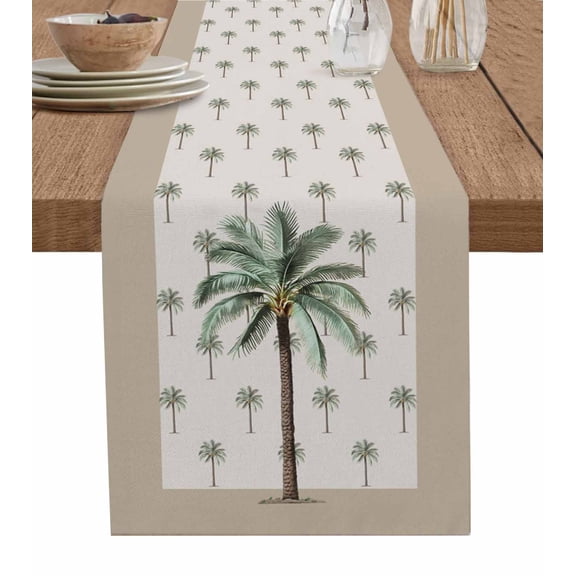 Table Runner Dresser Scarf 13 x 36 Inch Palm Tree Green Tropical Plants Ocean Brown Bottom Table Runners Non-Slip Heat Kitchen Dining Table Decor for Indoor Outdoor Home Party Decoration