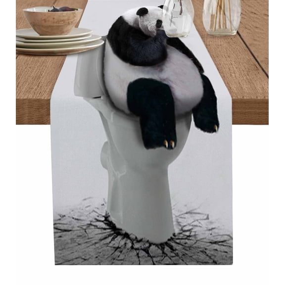 Table Runner Dresser Scarf 13 x 36 Inch Panada Seat on the Toilet Thinking Table Runners Non-Slip Heat Kitchen Dining Table Decor for Kitchen Farmhouse Indoor Outdoor Home Party