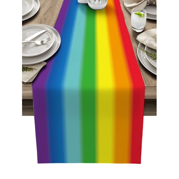 Table Runner Dresser Scarf 13 x 36 Inch Rainbow Stripes Table Runners Non-Slip Heat Kitchen Dining Table Decor for Kitchen Farmhouse Indoor Outdoor Home Party