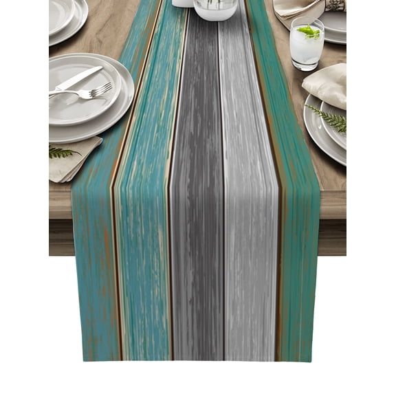Table Runner Dresser Scarf 13 x 36 Inch Rustic Farm Wood Teal Green Grey Brown Table Runners Non-Slip Heat Kitchen Dining Table Decor for Kitchen Farmhouse Indoor Outdoor Home Party
