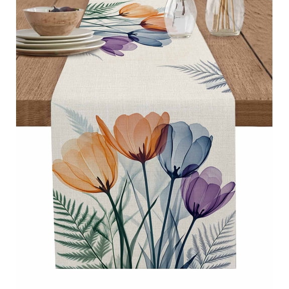Table Runner Dresser Scarf 13 x 36 Inch Spring Orange X-ray Illustration of Tulips Leaf Plant Retro Table Runners Non-Slip Heat Kitchen Dining Table Decor for Indoor Outdoor Home Party Decoration
