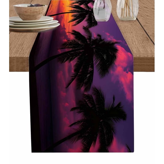 Table Runner Dresser Scarf 13 x 36 Inch Summer Ocean Beach Coconut Photography Sunset Table Runners Non-Slip Heat Kitchen Dining Table Decor for Indoor Outdoor Home Party Decoration