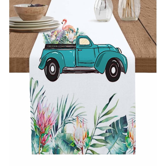 Table Runner Dresser Scarf 13 x 36 Inch Summer Protea Flower Flamingo Table Runners Non-Slip Heat Kitchen Dining Table Decor for Indoor Outdoor Home Party Decoration