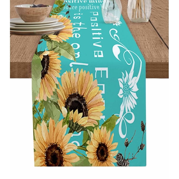 Table Runner Dresser Scarf 13 x 36 Inch Sunflower Inspirational Quotes Turquoise Table Runners Non-Slip Heat Kitchen Dining Table Decor for Indoor Outdoor Home Party Decoration