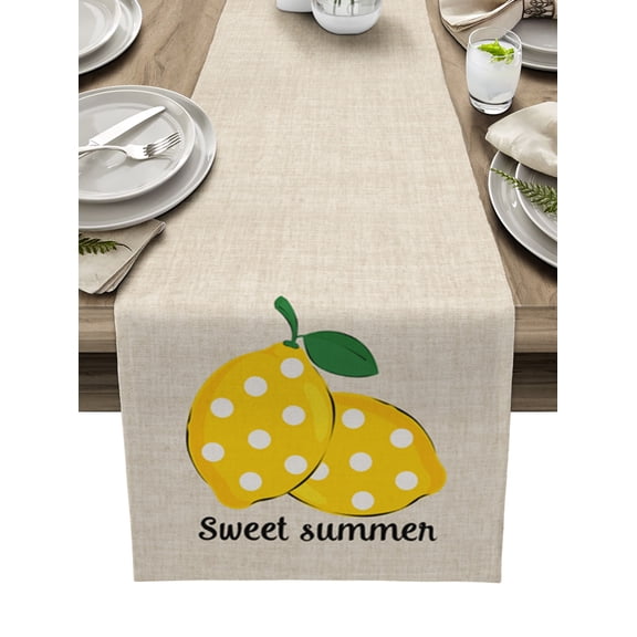 Table Runner Dresser Scarf 13 x 36 Inch Sweet Summer Polka Dot Lemon Table Runners Non-Slip Heat Kitchen Dining Table Decor for Indoor Outdoor Home Party Decoration