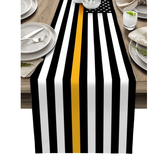 Table Runner Dresser Scarf 13 x 36 Inch Thin Gold Line Dispatchers Dispatch Communications Officer American Flag Table Runners Non-Slip Heat Kitchen Dining Table Decor for Indoor Outdoor Home Party