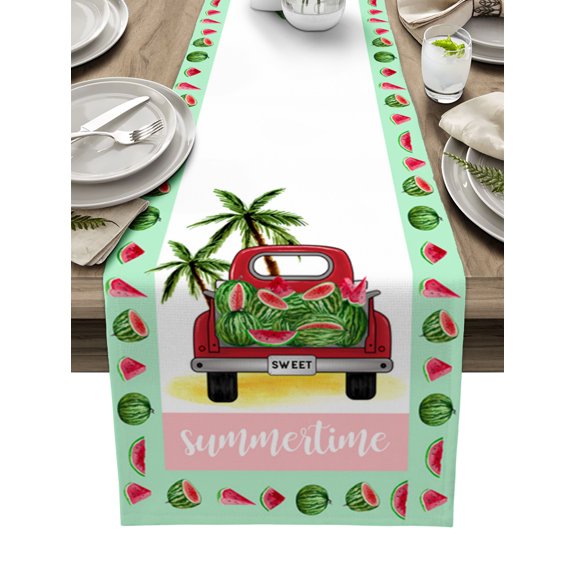 Table Runner Dresser Scarf 13 x 36 Inch Watermelon Truck Palm Tree Board Table Runners Non-Slip Heat Kitchen Dining Table Decor for Kitchen Farmhouse Indoor Outdoor Home Party