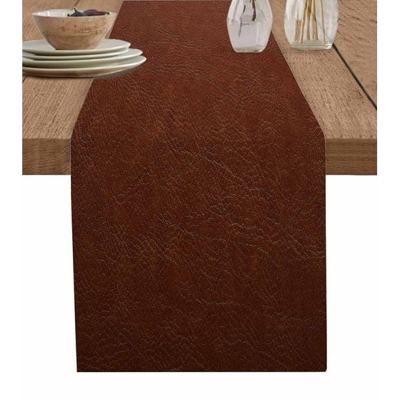 Table Runner Dresser Scarf 13 x 48 Inch Boho Brown Leather Texture Farmhouse Style Table Runners Non-Slip Heat Kitchen Dining Table Decor for Kitchen Farmhouse Indoor Outdoor Home Party