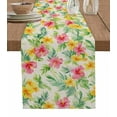 thumbnail image 1 of Table Runner Dresser Scarf 13 x 48 Inch Classic Watercolor Pink Yellow Flowers Linen Texture Table Runners Non-Slip Heat Kitchen Dining Table Decor for Indoor Outdoor Home Party Decoration, 1 of 7