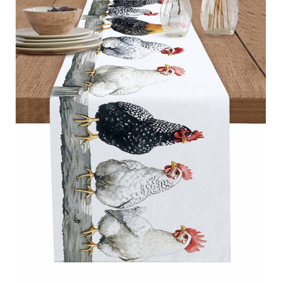 Table Runner Dresser Scarf 13 x 48 Inch Farm Rooster Farmhouse Animal Chicken Table Runners Non-Slip Heat Kitchen Dining Table Decor for Indoor Outdoor Home Party Decoration