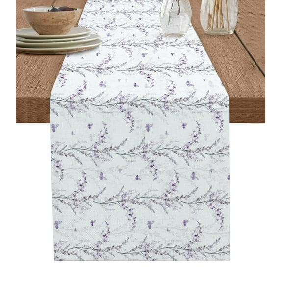 Table Runner Dresser Scarf 13 x 48 Inch Purple Butterfly Lavender Bud Printing Table Runners Non-Slip Heat Kitchen Dining Table Decor for Kitchen Farmhouse Indoor Outdoor Home Party