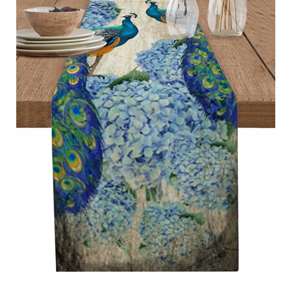 Table Runner Dresser Scarf 13 x 48 Inch Rustic Peacock Table Runners Non-Slip Heat Kitchen Dining Table Decor for Kitchen Farmhouse Indoor Outdoor Home Party