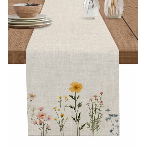 Table Runner Dresser Scarf 13 x 48 Inch Spring Floral Watercolor Flowers Linen Background Table Runners Non-Slip Heat Kitchen Dining Table Decor for Indoor Outdoor Home Party Decoration
