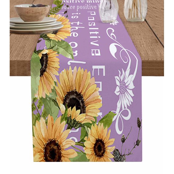 Table Runner Dresser Scarf 13 x 48 Inch Sunflower Inspirational Quotes Table Runners Non-Slip Heat Kitchen Dining Table Decor for Indoor Outdoor Home Party Decoration