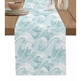 thumbnail image 1 of Table Runner Dresser Scarf 13 x 48 Inch Vintage Green Ocean Waves Sea Illustration Table Runners Non-Slip Heat Kitchen Dining Table Decor for Indoor Outdoor Home Party Decoration, 1 of 7