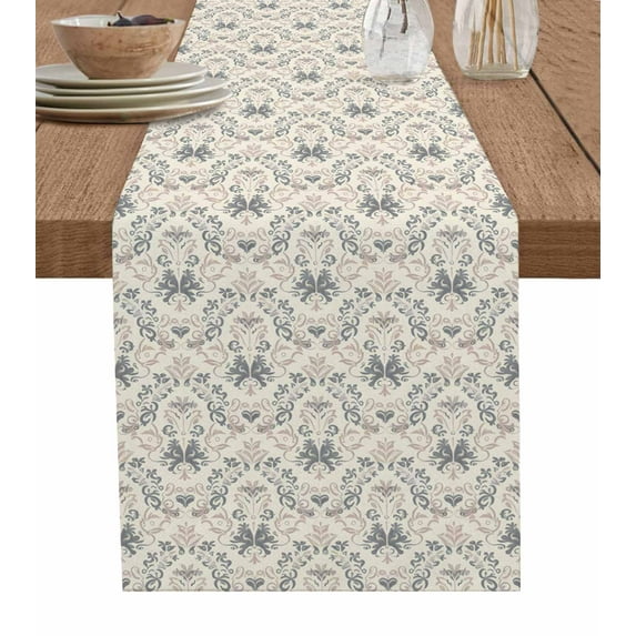 Table Runner Dresser Scarf 13 x 60 Inch Baroque Pattern European Vintage Abstract Flowers Texture Table Runners Non-Slip Heat Kitchen Dining Table Decor for Indoor Outdoor Home Party Decoration