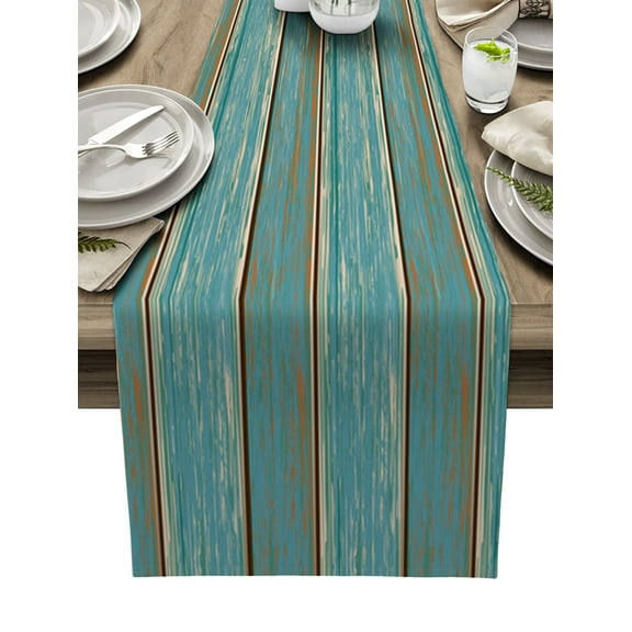 Table Runner Dresser Scarf 13 x 60 Inch Vintage Rustic Green Wood Grain Table Runners Non-Slip Heat Kitchen Dining Table Decor for Indoor Outdoor Home Party Decoration