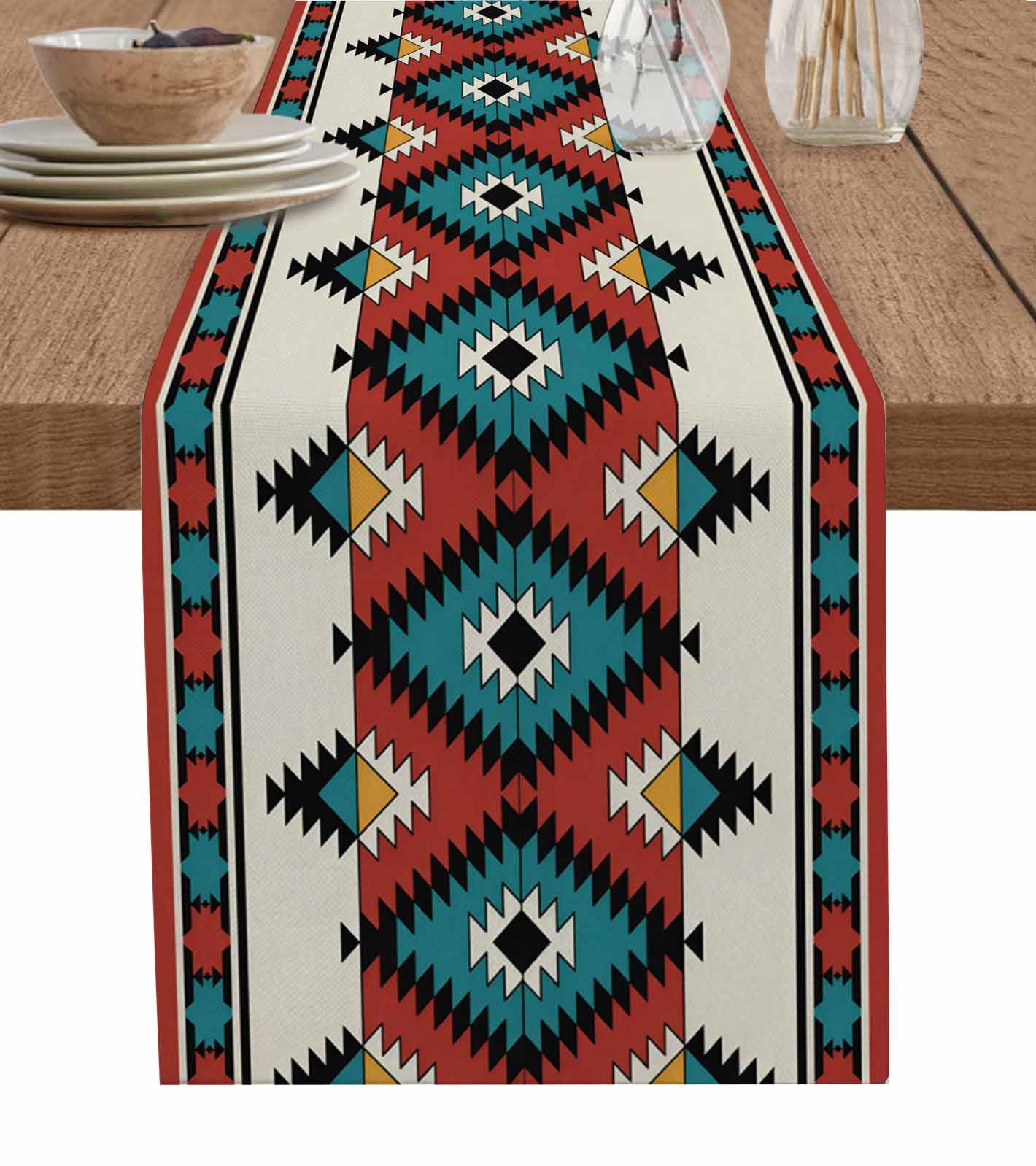 Red Pattern Table Runner Table Runner Dresser Scarf 13 x 70 Inch Aztec Tribe Red Black Blue ...