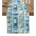 thumbnail image 1 of Table Runner Dresser Scarf 13 x 70 Inch Blue Ocean Theme Lighthouse Sailboat Shell Wood Grain Patchwork Table Runners Non-Slip Heat Kitchen Dining Table Decor for Indoor Outdoor Home Party Decoration, 1 of 7