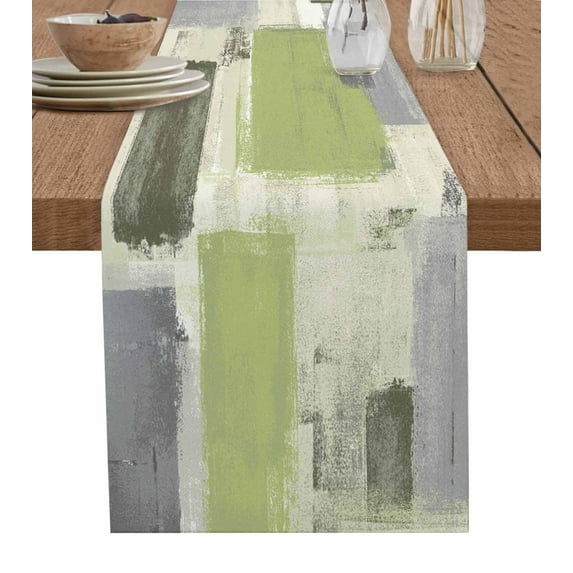 Table Runner Dresser Scarf 13 x 70 Inch Sage Green Paint Abstract Mottled Classic Art Table Runners Non-Slip Heat Resistant Kitchen Dining Table Decor for Indoor Outdoor Home Party Decoration