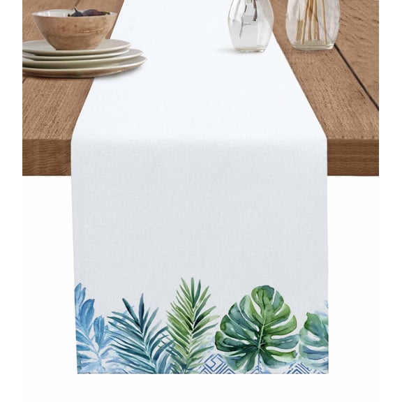 Table Runner Dresser Scarf 13 x 70 Inch Spring Leaves Palm Leaf Tropical Plant Table Runners Non-Slip Heat Kitchen Dining Table Decor for Indoor Outdoor Home Party Decoration
