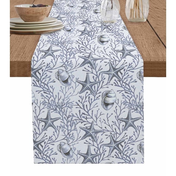 Table Runner Dresser Scarf 13 x 70 Inch Summer Marine Life Gary Starfish Coral Shell Table Runners Non-Slip Heat Kitchen Dining Table Decor for Indoor Outdoor Home Party Decoration