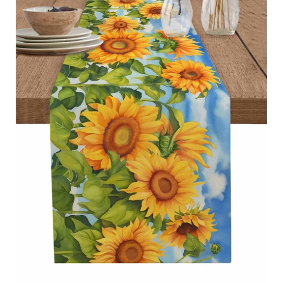 Table Runner Dresser Scarf 13 x 70 Inch Yellow Watercolor Sunflower Retro Table Runners Non-Slip Heat Kitchen Dining Table Decor for Indoor Outdoor Home Party Decoration