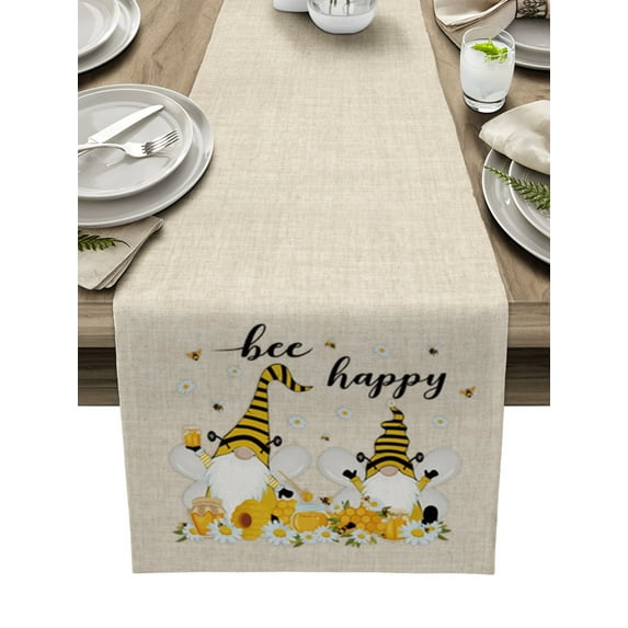 Table Runner Dresser Scarf 13 x 72 Inch Be Happy Bee Gnomes Sweet Honey Table Runners Non-Slip Heat Kitchen Dining Table Decor for Kitchen Farmhouse Indoor Outdoor Home Party