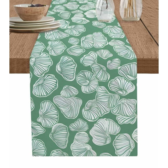 Table Runner Dresser Scarf 13 x 72 Inch Ocean Marine Life Retro Green Shell Conch Line Table Runners Non-Slip Heat Kitchen Dining Table Decor for Indoor Outdoor Home Party Decoration