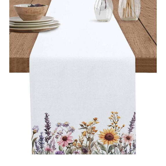Table Runner Dresser Scarf 13 x 72 Inch Spring Flowers Watercolor Sunflower Floral Pastoral Rural Table Runners Non-Slip Heat Kitchen Dining Table Decor for Indoor Outdoor Home Party Decoration