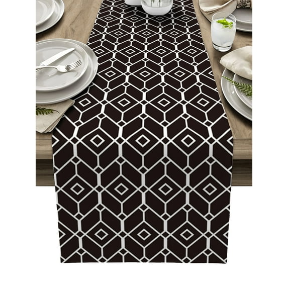Table Runner Dresser Scarf 13 x 90 Inch Black Modern Geometic Texture Table Runners Non-Slip Heat Kitchen Dining Table Decor for Kitchen Farmhouse Indoor Outdoor Home Party