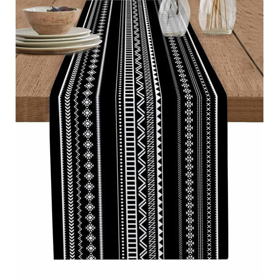 Table Runner Dresser Scarf 13 x 90 Inch Boho White Polka Dot Geometric Striped Black Table Runners Non-Slip Heat Kitchen Dining Table Decor for Indoor Outdoor Home Party Decoration