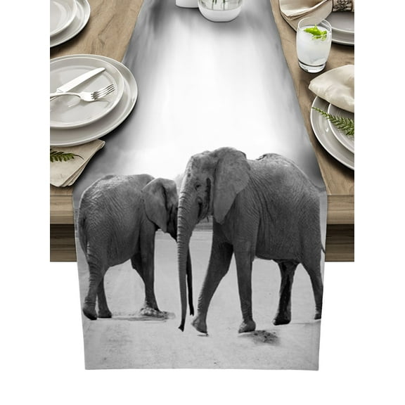 Table Runner Dresser Scarf 13 x 90 Inch Wild Animal Elephant Gray Table Runners Non-Slip Heat Kitchen Dining Table Decor for Indoor Outdoor Home Party Decoration