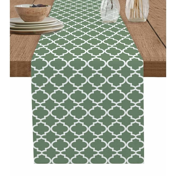 Table Runner Dresser Scarf 14 x 72 Inch Moroccan Sage Green Geometric Farmhouse Abstract Modern Table Runners Non-Slip Heat Kitchen Dining Table Decor for Indoor Outdoor Home Party Decoration