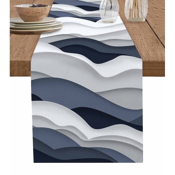 Table Runner Dresser Scarf 16 x 72 Inch Gradient Ocean Waves Dark Blue Gradient Waves Table Runners Non-Slip Heat Kitchen Dining Table Decor for Indoor Outdoor Home Party Decoration